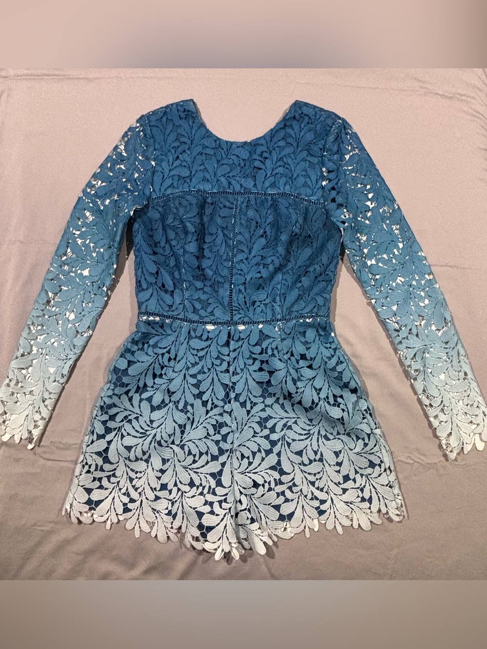 Adelyn Rae Blue Ombre Lace Long-Sleeve Romper